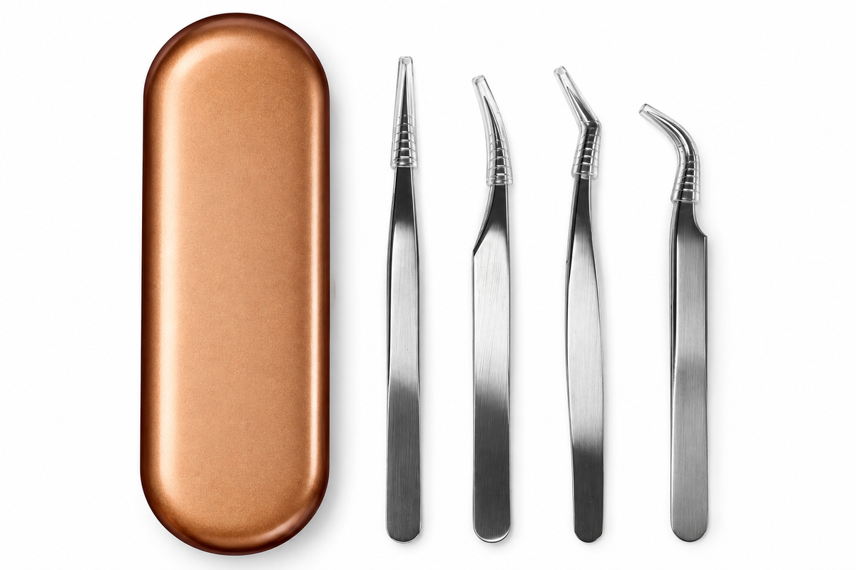 KIT DE PINZAS X 4 CON ESTUCHE ORO ROSA